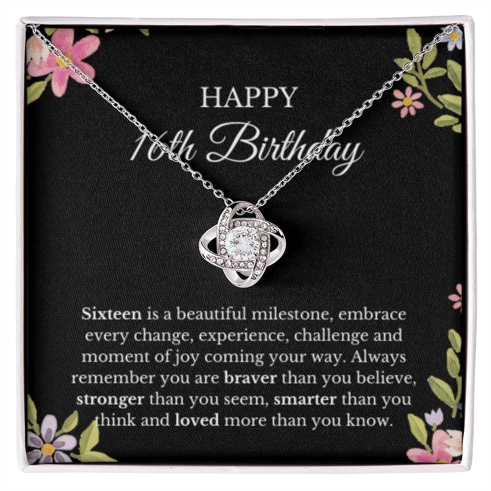 16th Birthday Necklace, Birthday Love Knot Necklace, Birthday Gifts For Woman, Birthday Card, Pendant Necklace