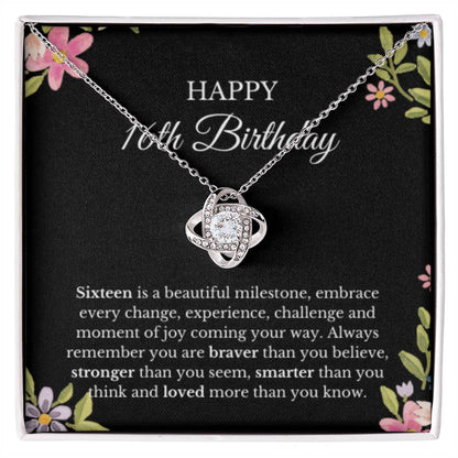 16th Birthday Necklace, Birthday Love Knot Necklace, Birthday Gifts For Woman, Birthday Card, Pendant Necklace