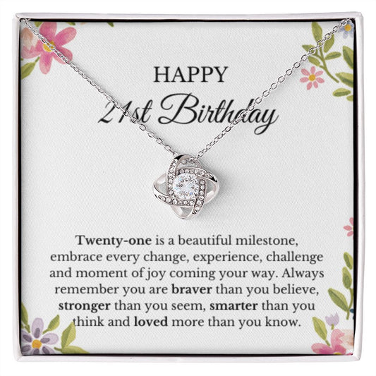 21st Birthday Necklace, Birthday Love Knot Necklace, Birthday Gifts For Woman, Birthday Card, Pendant Necklace