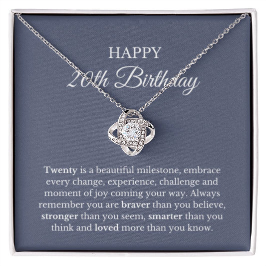 20th Birthday Necklace, Birthday Love Knot Necklace, Birthday Gifts For Woman, Birthday Card, Pendant Necklace