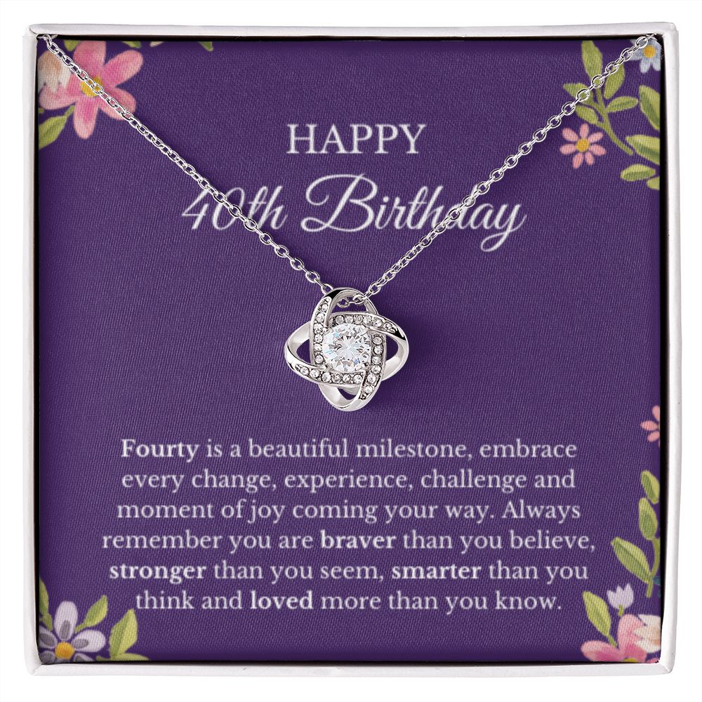 40th Birthday Necklace, Birthday Love Knot Necklace, Birthday Gifts For Woman, Birthday Card, Pendant Necklace