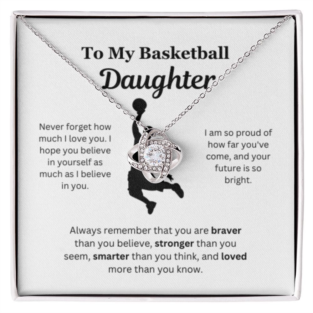 To My Basketball Daughter Necklace, Father-Daughter Jewelry, Mother-Daughter Gift, Birthday Heart Pendant, Gold Jewelry, Message Card