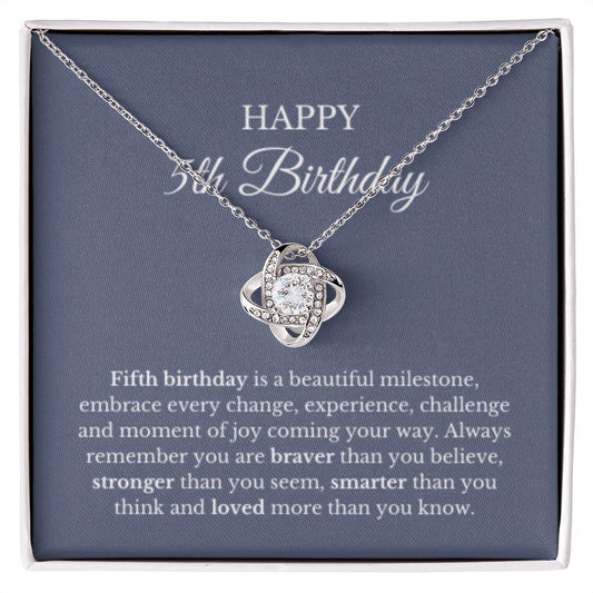 5th Birthday Necklace, Birthday Love Knot Necklace, Birthday Gifts For Woman, Birthday Card, Pendant Necklace