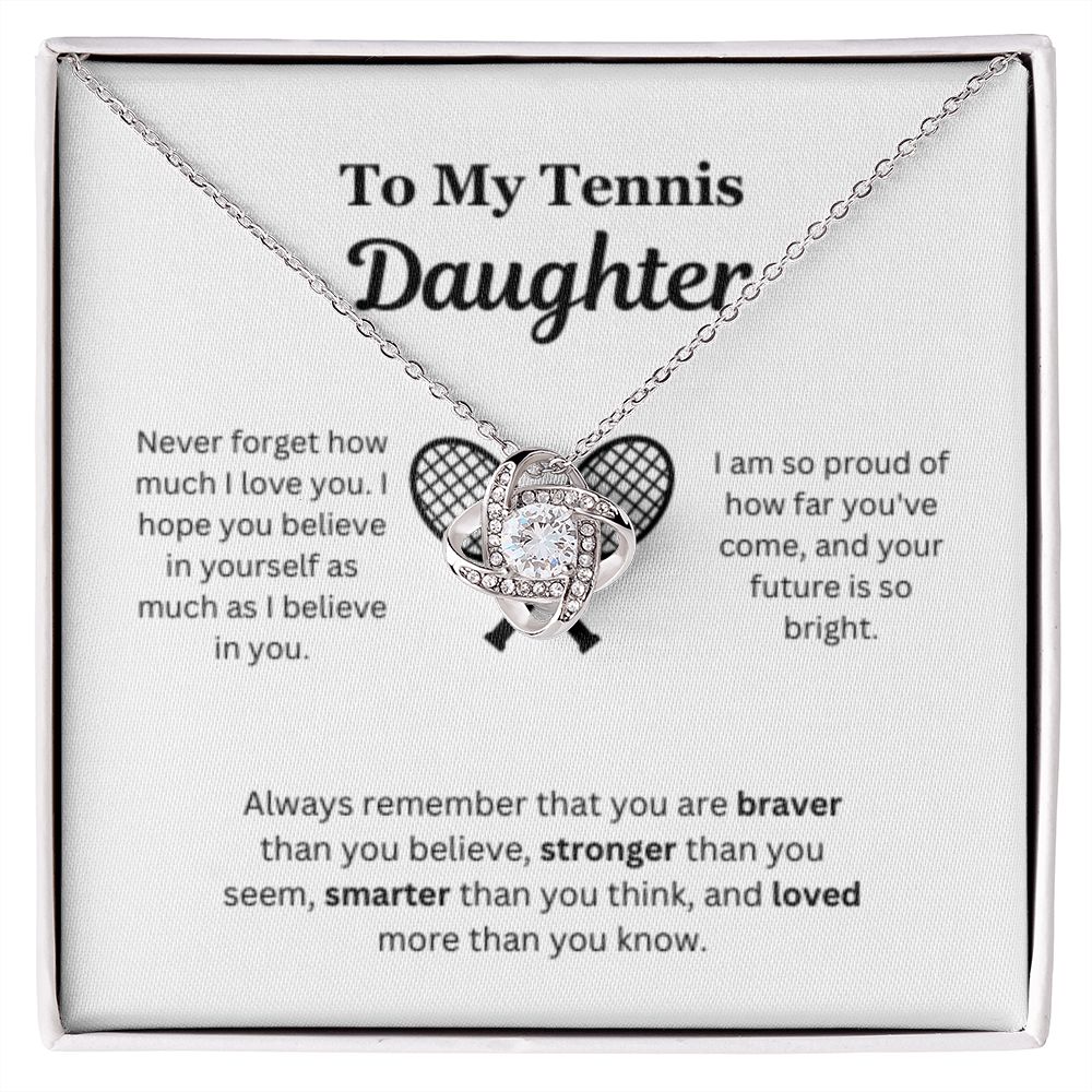 To My Tennis Daughter Necklace, Father-Daughter Jewelry, Mother-Daughter Gift, Birthday Heart Pendant, Gold Love Knot, Message Card