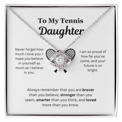 To My Tennis Daughter Necklace, Father-Daughter Jewelry, Mother-Daughter Gift, Birthday Heart Pendant, Gold Love Knot, Message Card