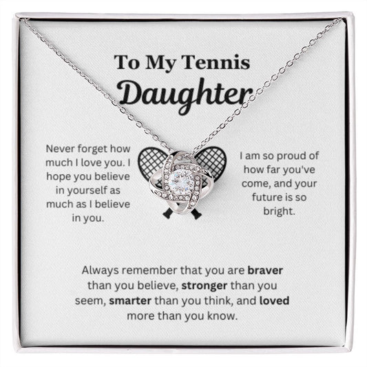 To My Tennis Daughter Necklace, Father-Daughter Jewelry, Mother-Daughter Gift, Birthday Heart Pendant, Gold Love Knot, Message Card