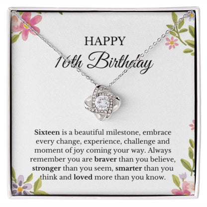 16th Birthday Necklace, Birthday Love Knot Necklace, Birthday Gifts For Woman, Birthday Card, Pendant Necklace