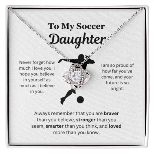 To My Soccer Daughter Necklace, Father-Daughter Jewelry, Mother-Daughter Gift, Birthday Heart Pendant, Gold Love Knot, Message Card