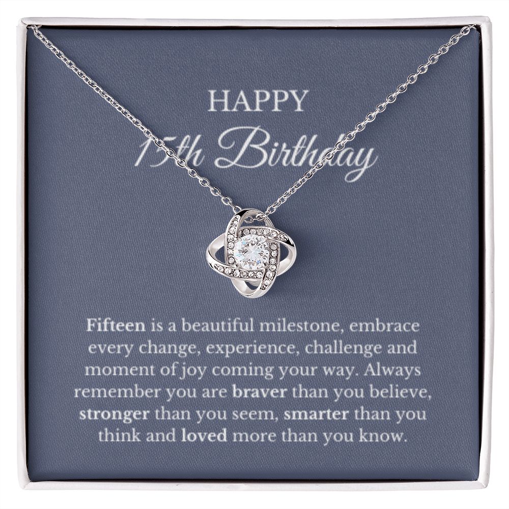 15th Birthday Necklace, Birthday Love Knot Necklace, Birthday Gifts For Woman, Birthday Card, Pendant Necklace