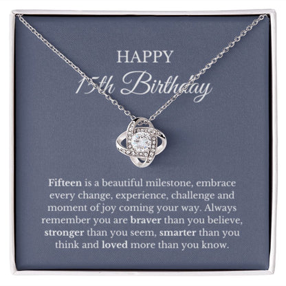 15th Birthday Necklace, Birthday Love Knot Necklace, Birthday Gifts For Woman, Birthday Card, Pendant Necklace