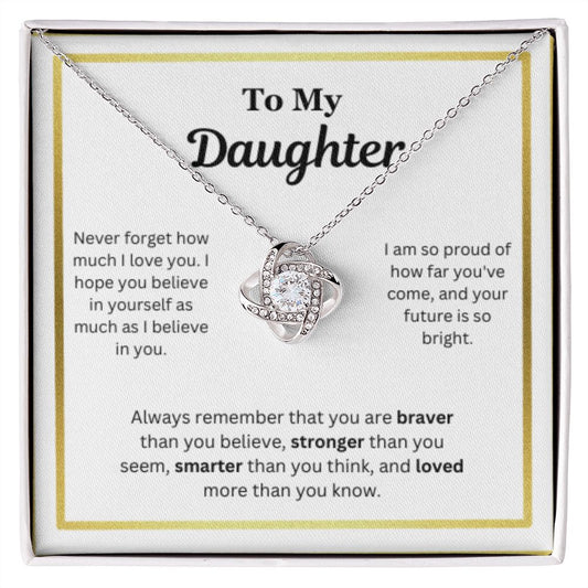 EllePendants To My Daughter Necklace, Father Daughter Necklace, Mother Daughter Necklace, Daughter Birthday, Heart Jewelry, Gold Jewelry, Love Knot, Message Card Necklace