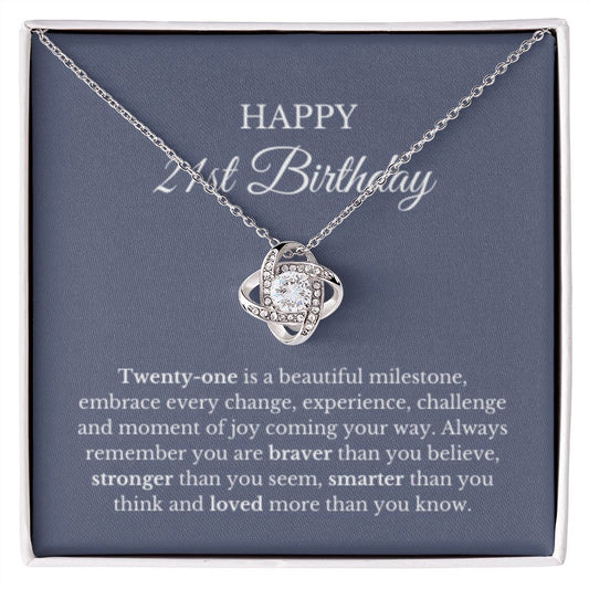 21st Birthday Necklace, Birthday Love Knot Necklace, Birthday Gifts For Woman, Birthday Card, Pendant Necklace