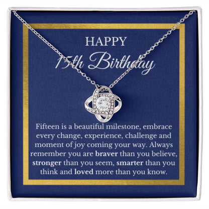 15th Birthday Necklace, Birthday Love Knot Necklace, Birthday Gifts For Woman, Birthday Card, Pendant Necklace