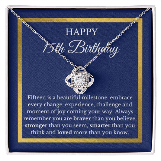 15th Birthday Necklace, Birthday Love Knot Necklace, Birthday Gifts For Woman, Birthday Card, Pendant Necklace