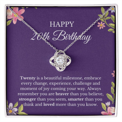 20th Birthday Necklace, Birthday Love Knot Necklace, Birthday Gifts For Woman, Birthday Card, Pendant Necklace