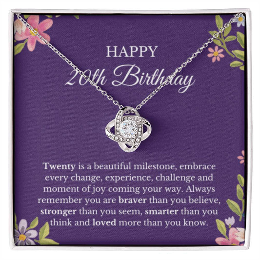 20th Birthday Necklace, Birthday Love Knot Necklace, Birthday Gifts For Woman, Birthday Card, Pendant Necklace