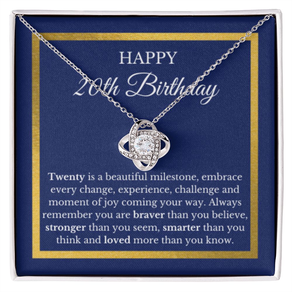 20th Birthday Necklace, Birthday Love Knot Necklace, Birthday Gifts For Woman, Birthday Card, Pendant Necklace