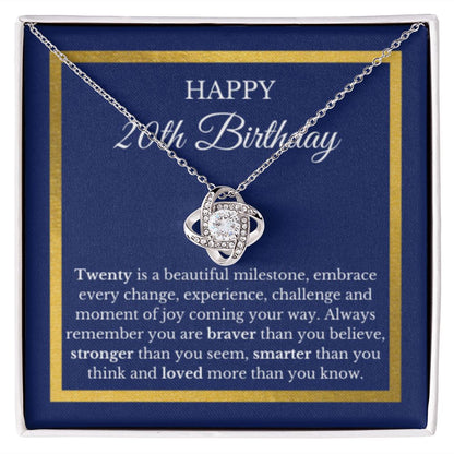 20th Birthday Necklace, Birthday Love Knot Necklace, Birthday Gifts For Woman, Birthday Card, Pendant Necklace