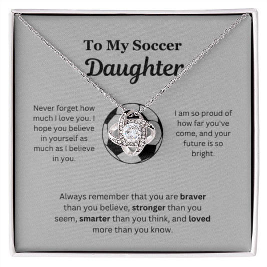 To My Soccer Daughter Necklace, Father-Daughter Jewelry, Mother-Daughter Gift, Birthday Heart Pendant, Gold Love Knot, Message Card