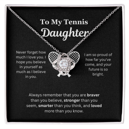 To My Tennis Daughter Necklace, Father-Daughter Jewelry, Mother-Daughter Gift, Birthday Heart Pendant, Gold Love Knot, Message Card