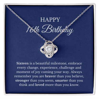 16th Birthday Necklace, Birthday Love Knot Necklace, Birthday Gifts For Woman, Birthday Card, Pendant Necklace