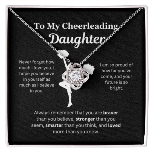 EllePendants To My Cheerleading Daughter Necklace, Father Daughter Necklace, Mother Daughter Necklace, Daughter Birthday, Heart Jewelry, Gold Jewelry, Love Knot, Message Card Necklace