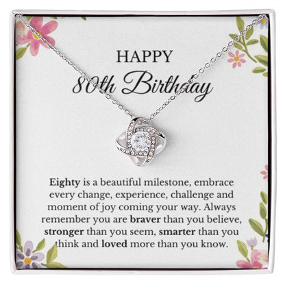 80th Birthday Necklace, Birthday Love Knot Necklace, Birthday Gifts For Woman, Birthday Card, Pendant Necklace