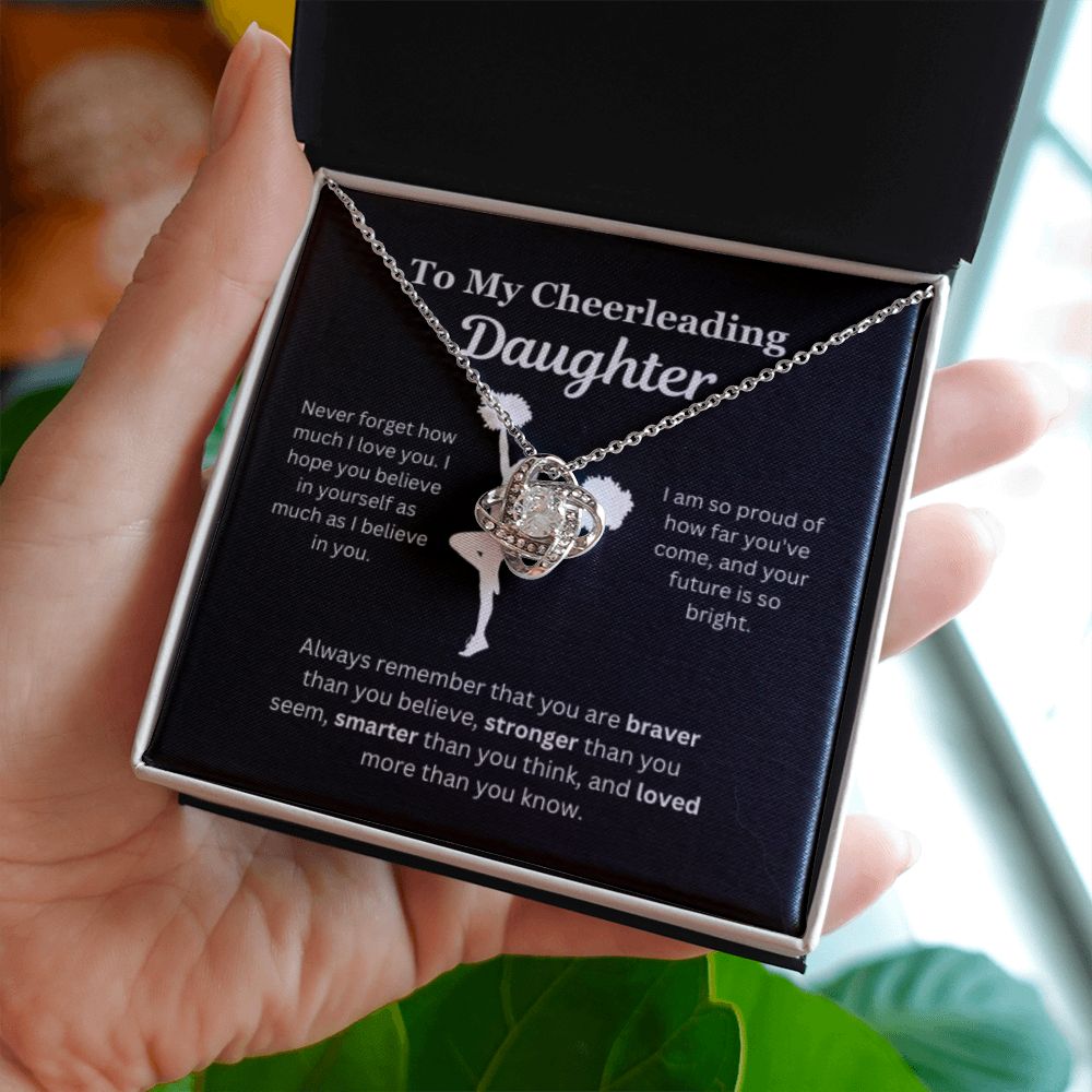 EllePendants To My Cheerleading Daughter Necklace, Father Daughter Necklace, Mother Daughter Necklace, Daughter Birthday, Heart Jewelry, Gold Jewelry, Love Knot, Message Card Necklace