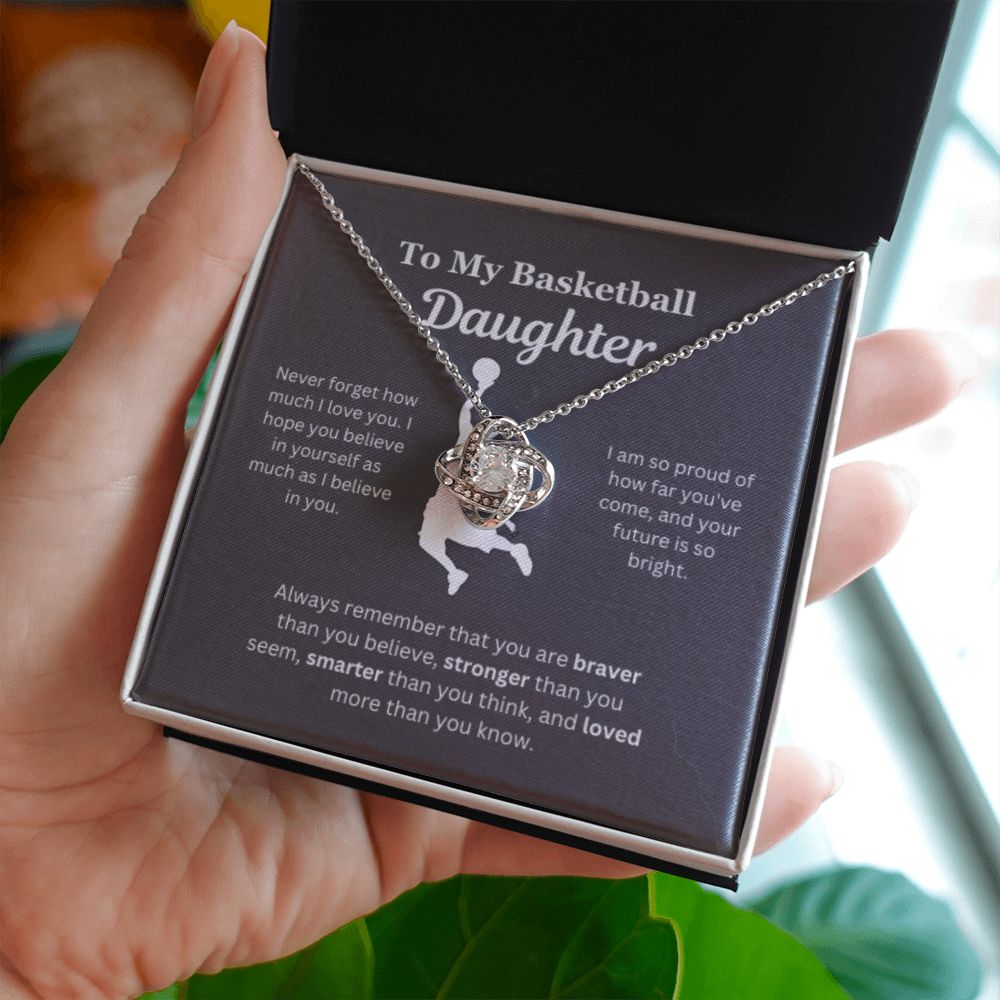 To My Basketball Daughter Necklace, Father-Daughter Jewelry, Mother-Daughter Gift, Birthday Heart Pendant, Gold Jewelry, Message Card