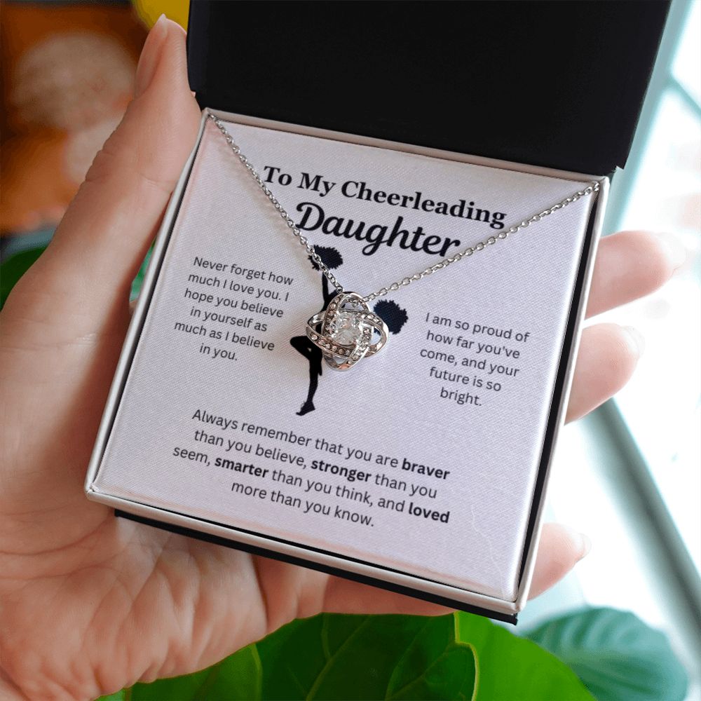 EllePendants To My Cheerleading Daughter Necklace, Father Daughter Necklace, Mother Daughter Necklace, Daughter Birthday, Heart Jewelry, Gold Jewelry, Love Knot, Message Card Necklace