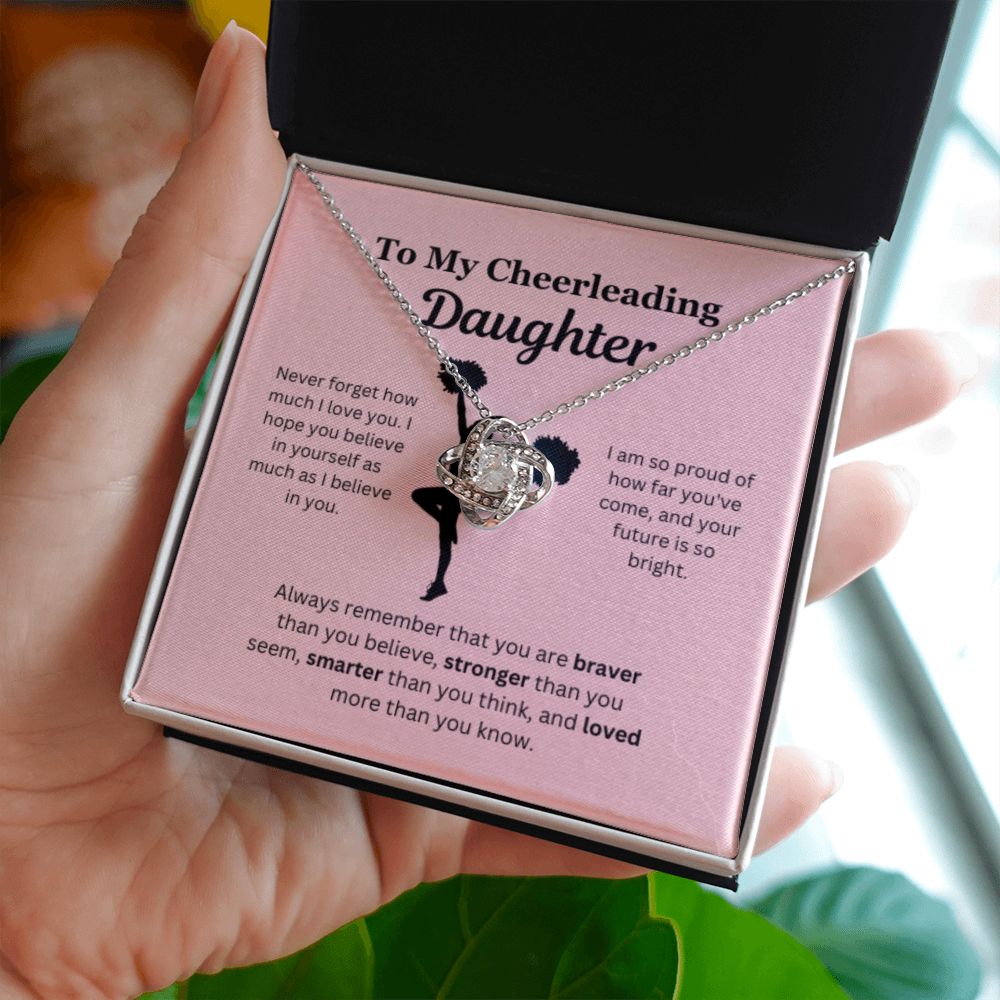 EllePendants To My Cheerleading Daughter Necklace, Father Daughter Necklace, Mother Daughter Necklace, Daughter Birthday, Heart Jewelry, Gold Jewelry, Love Knot, Message Card Necklace