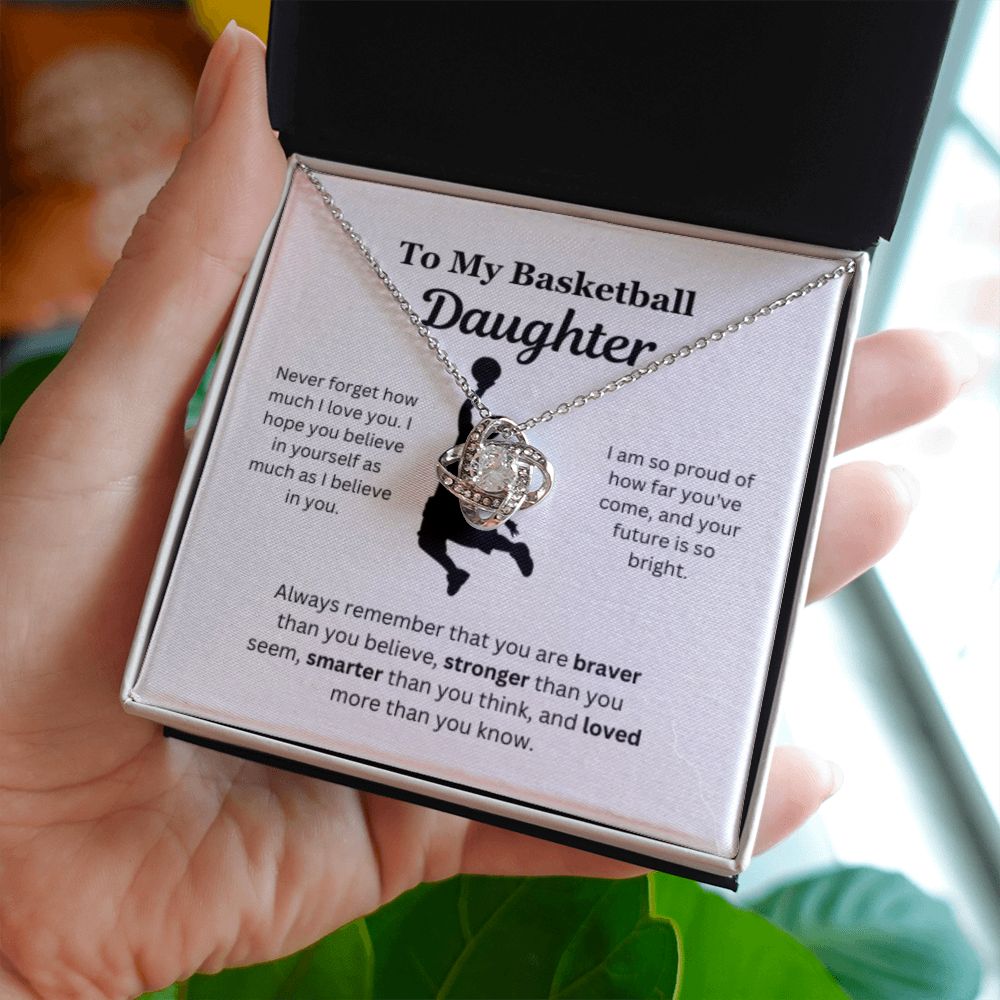 To My Basketball Daughter Necklace, Father-Daughter Jewelry, Mother-Daughter Gift, Birthday Heart Pendant, Gold Jewelry, Message Card