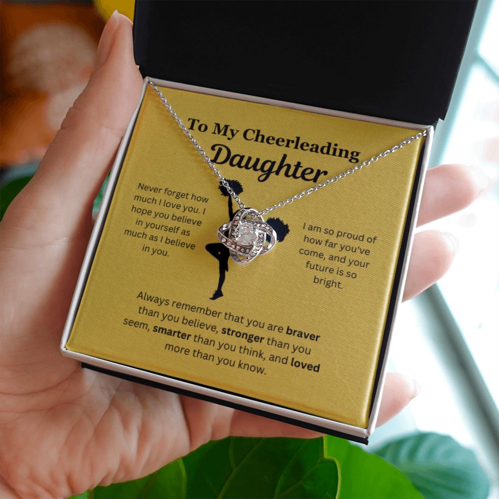 EllePendants To My Cheerleading Daughter Necklace, Father Daughter Necklace, Mother Daughter Necklace, Daughter Birthday, Heart Jewelry, Gold Jewelry, Love Knot, Message Card Necklace