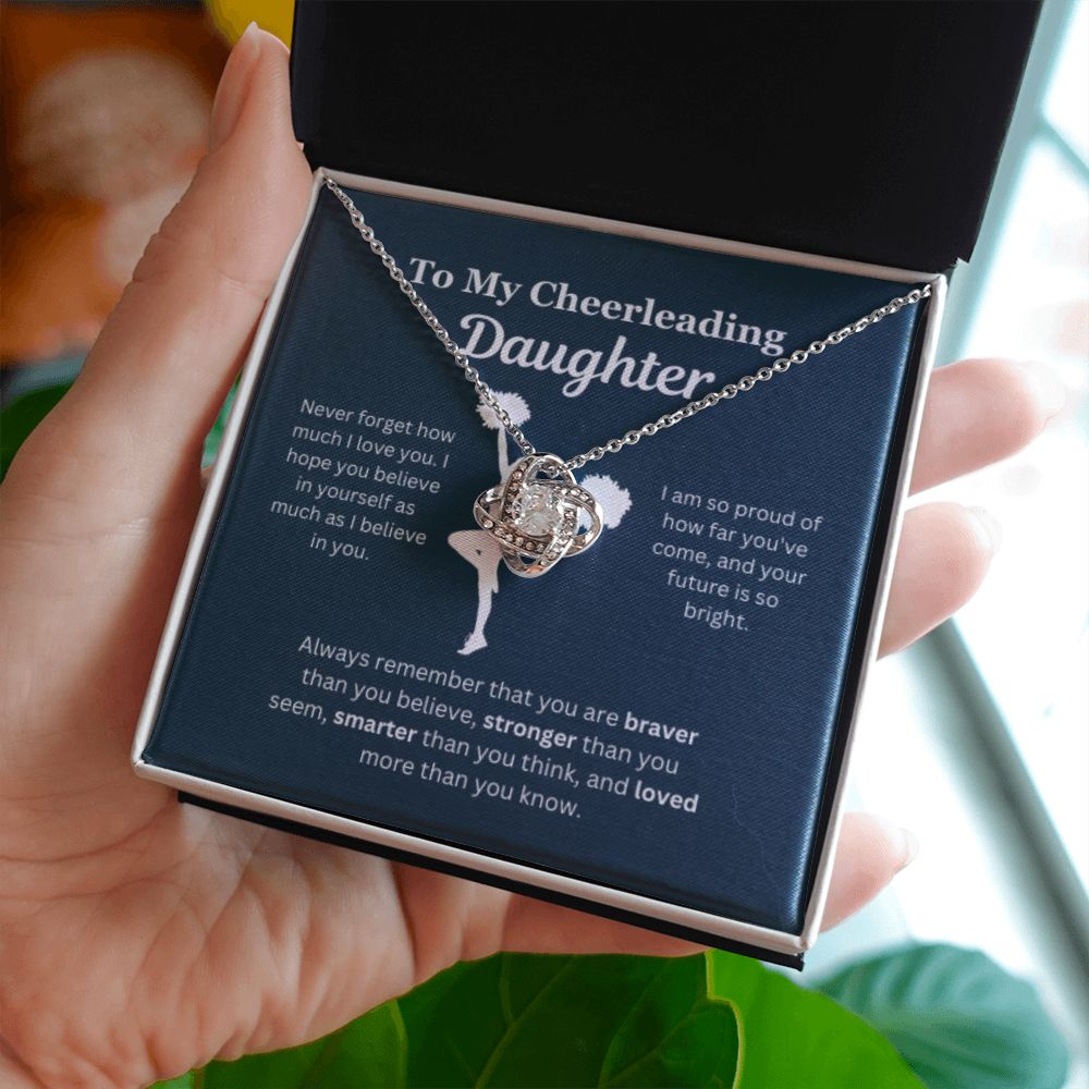 EllePendants To My Cheerleading Daughter Necklace, Father Daughter Necklace, Mother Daughter Necklace, Daughter Birthday, Heart Jewelry, Gold Jewelry, Love Knot, Message Card Necklace