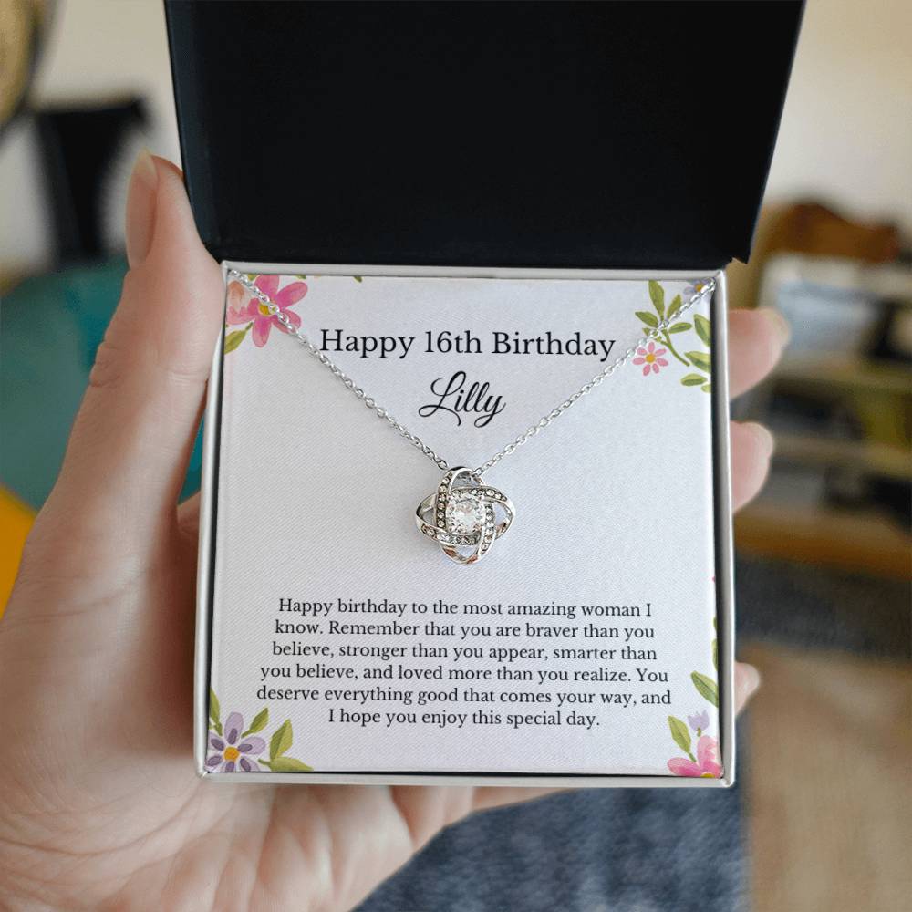 Personalized 16th Birthday Necklace Love Knot Lilly