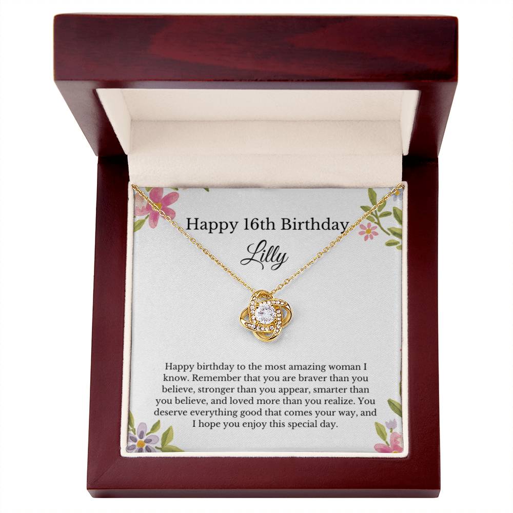 Personalized 16th Birthday Necklace Love Knot Lilly