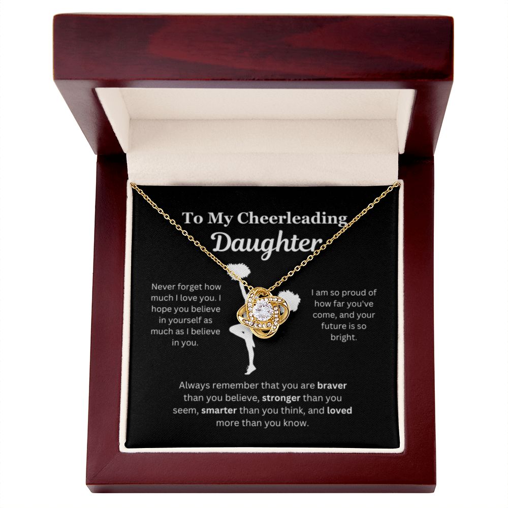 EllePendants To My Cheerleading Daughter Necklace, Father Daughter Necklace, Mother Daughter Necklace, Daughter Birthday, Heart Jewelry, Gold Jewelry, Love Knot, Message Card Necklace