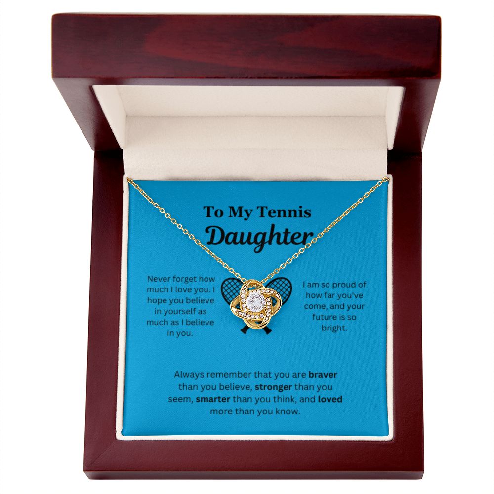 To My Tennis Daughter Necklace, Father-Daughter Jewelry, Mother-Daughter Gift, Birthday Heart Pendant, Gold Love Knot, Message Card