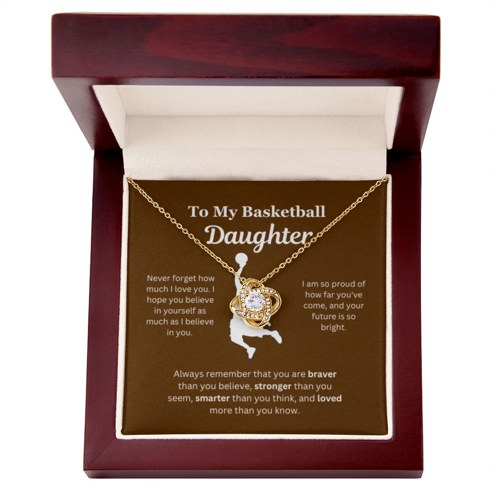 To My Basketball Daughter Necklace, Father-Daughter Jewelry, Mother-Daughter Gift, Birthday Heart Pendant, Gold Jewelry, Message Card