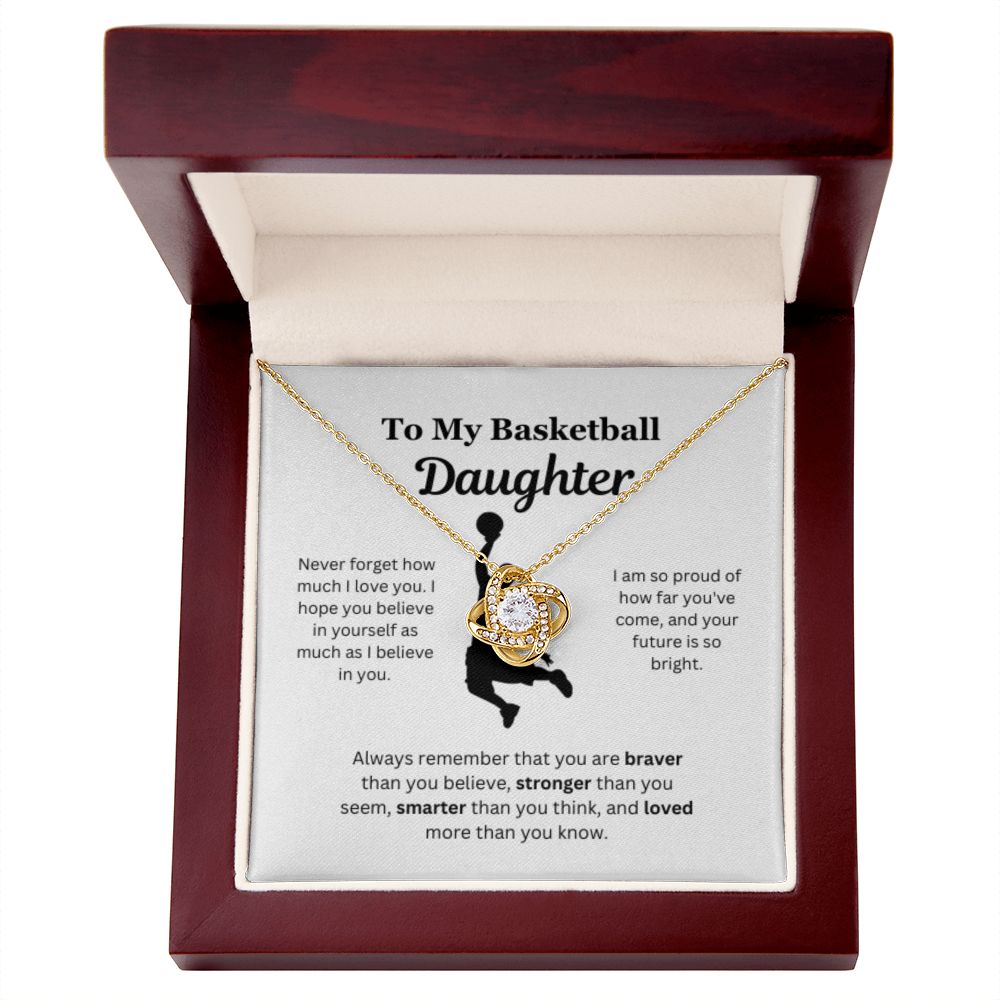 To My Basketball Daughter Necklace, Father-Daughter Jewelry, Mother-Daughter Gift, Birthday Heart Pendant, Gold Jewelry, Message Card