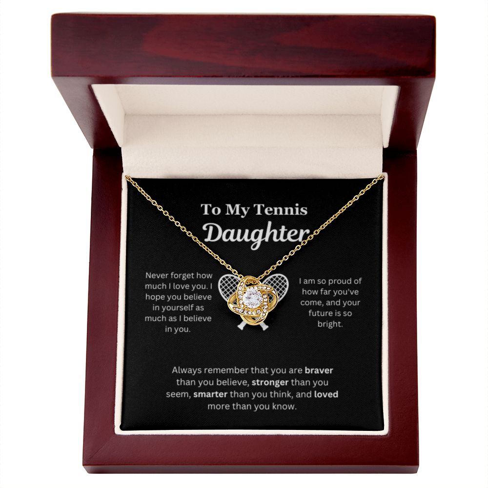 To My Tennis Daughter Necklace, Father-Daughter Jewelry, Mother-Daughter Gift, Birthday Heart Pendant, Gold Love Knot, Message Card