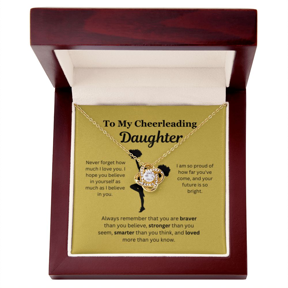 EllePendants To My Cheerleading Daughter Necklace, Father Daughter Necklace, Mother Daughter Necklace, Daughter Birthday, Heart Jewelry, Gold Jewelry, Love Knot, Message Card Necklace