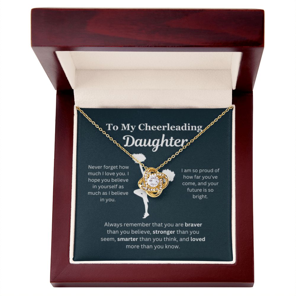 EllePendants To My Cheerleading Daughter Necklace, Father Daughter Necklace, Mother Daughter Necklace, Daughter Birthday, Heart Jewelry, Gold Jewelry, Love Knot, Message Card Necklace