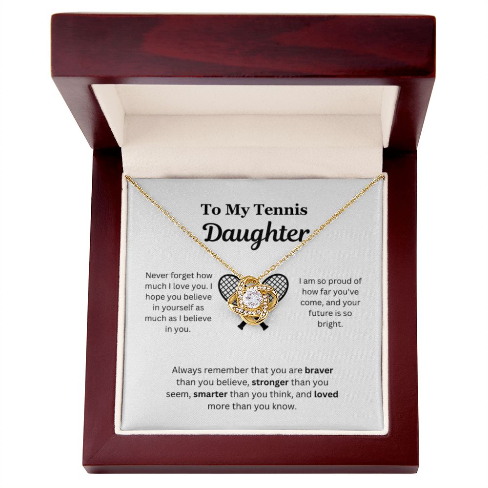 To My Tennis Daughter Necklace, Father-Daughter Jewelry, Mother-Daughter Gift, Birthday Heart Pendant, Gold Love Knot, Message Card