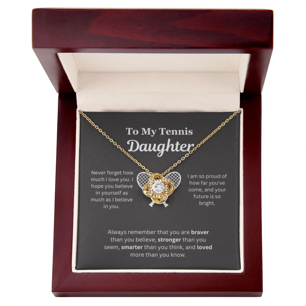 To My Tennis Daughter Necklace, Father-Daughter Jewelry, Mother-Daughter Gift, Birthday Heart Pendant, Gold Love Knot, Message Card