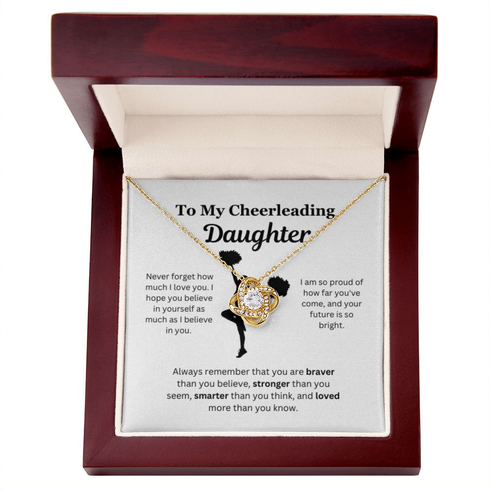 EllePendants To My Cheerleading Daughter Necklace, Father Daughter Necklace, Mother Daughter Necklace, Daughter Birthday, Heart Jewelry, Gold Jewelry, Love Knot, Message Card Necklace