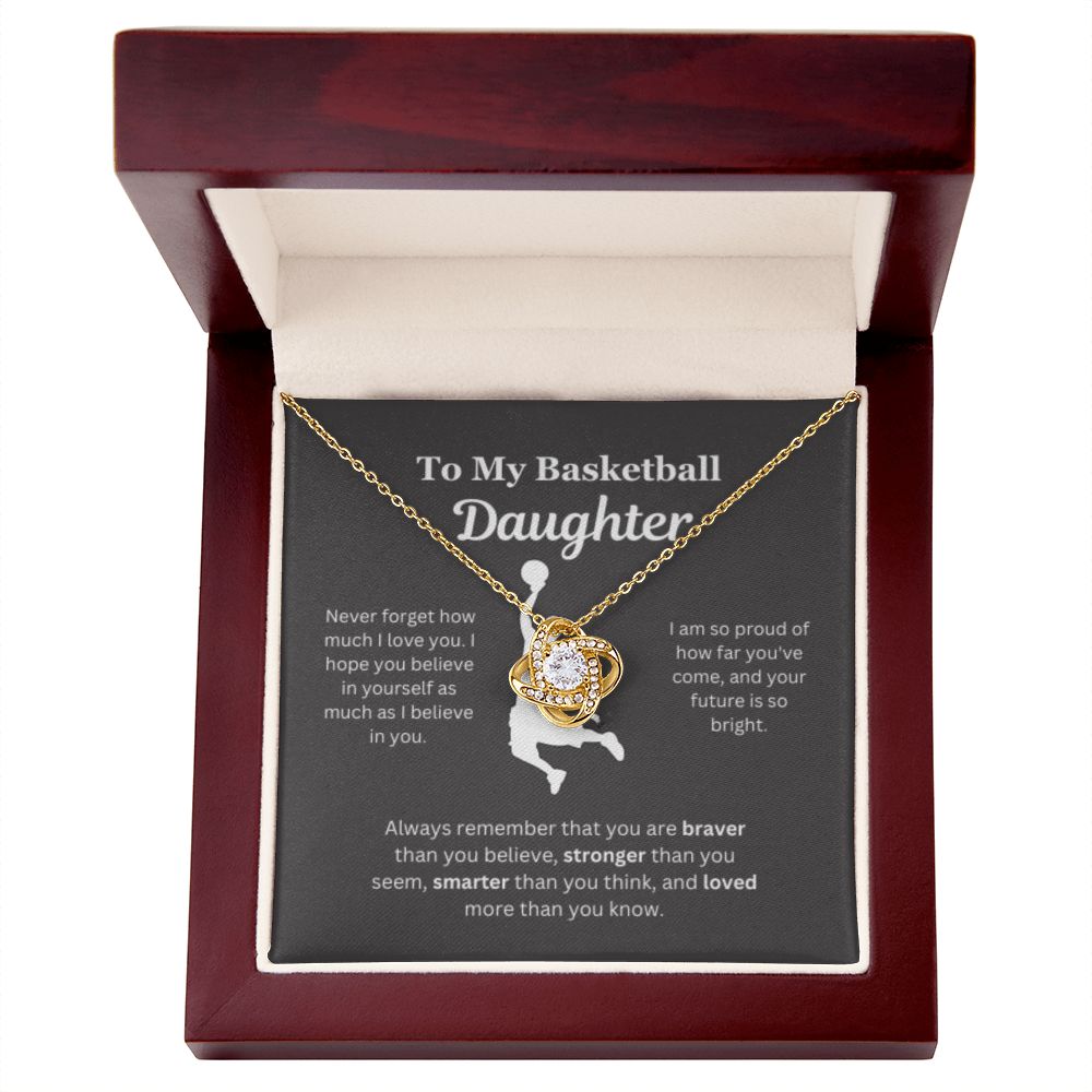 To My Basketball Daughter Necklace, Father-Daughter Jewelry, Mother-Daughter Gift, Birthday Heart Pendant, Gold Jewelry, Message Card