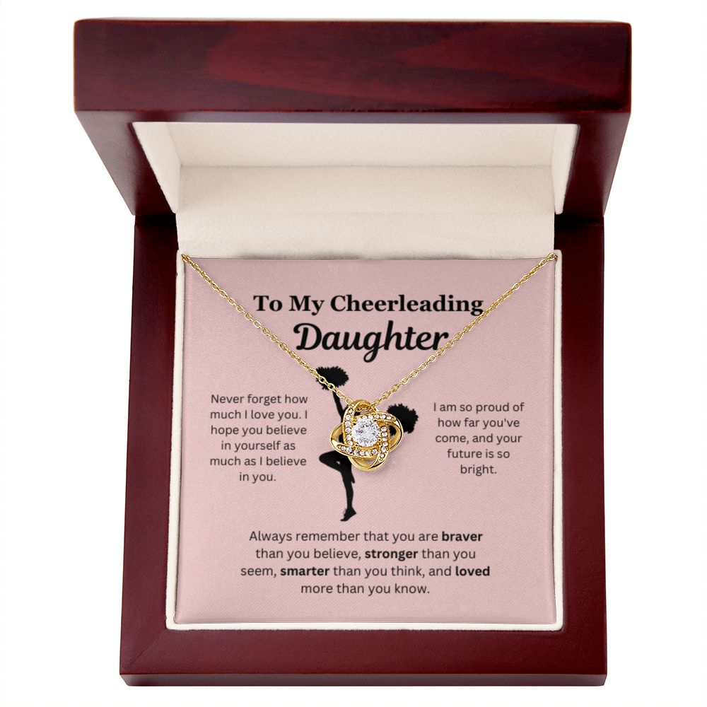 EllePendants To My Cheerleading Daughter Necklace, Father Daughter Necklace, Mother Daughter Necklace, Daughter Birthday, Heart Jewelry, Gold Jewelry, Love Knot, Message Card Necklace