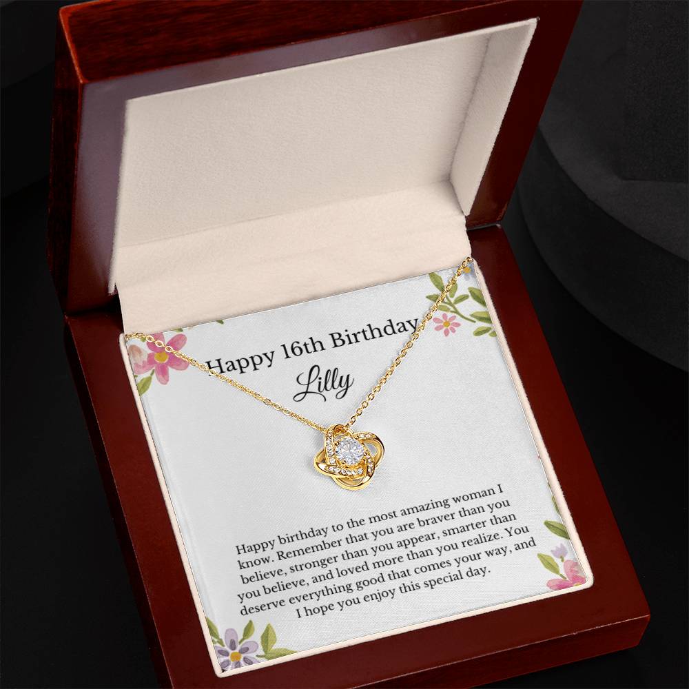 Personalized 16th Birthday Necklace Love Knot Lilly