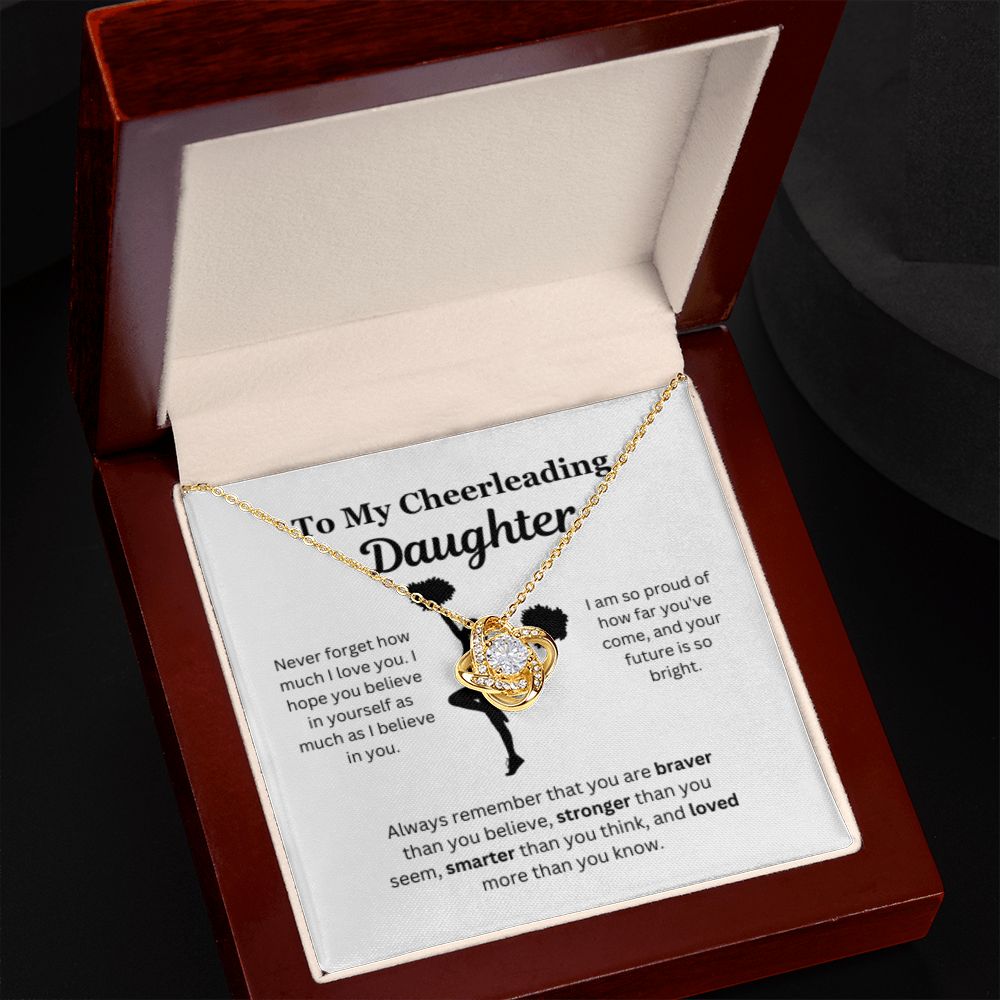 EllePendants To My Cheerleading Daughter Necklace, Father Daughter Necklace, Mother Daughter Necklace, Daughter Birthday, Heart Jewelry, Gold Jewelry, Love Knot, Message Card Necklace